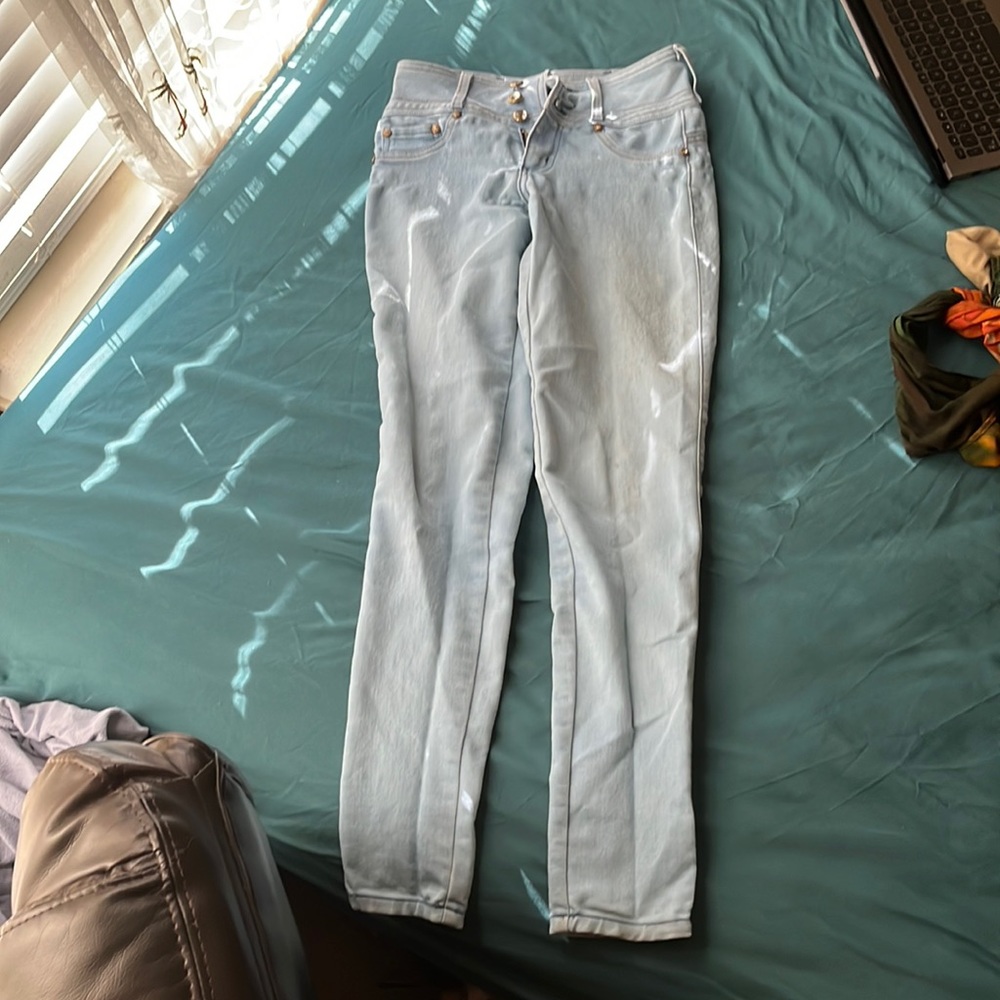 High waist light blue jeans